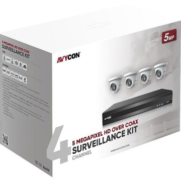 AVYCON AVK-TA51E4 5-Piece Surveillance Kit, (1) 4-Channel DVR, 1TB HDD, (4) 5MP IR Turret Dome Cameras, 3.6mm Lens, White